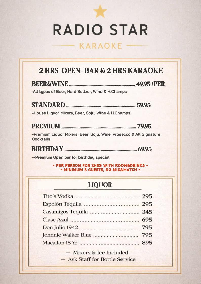 Packages & Liquor Menu
